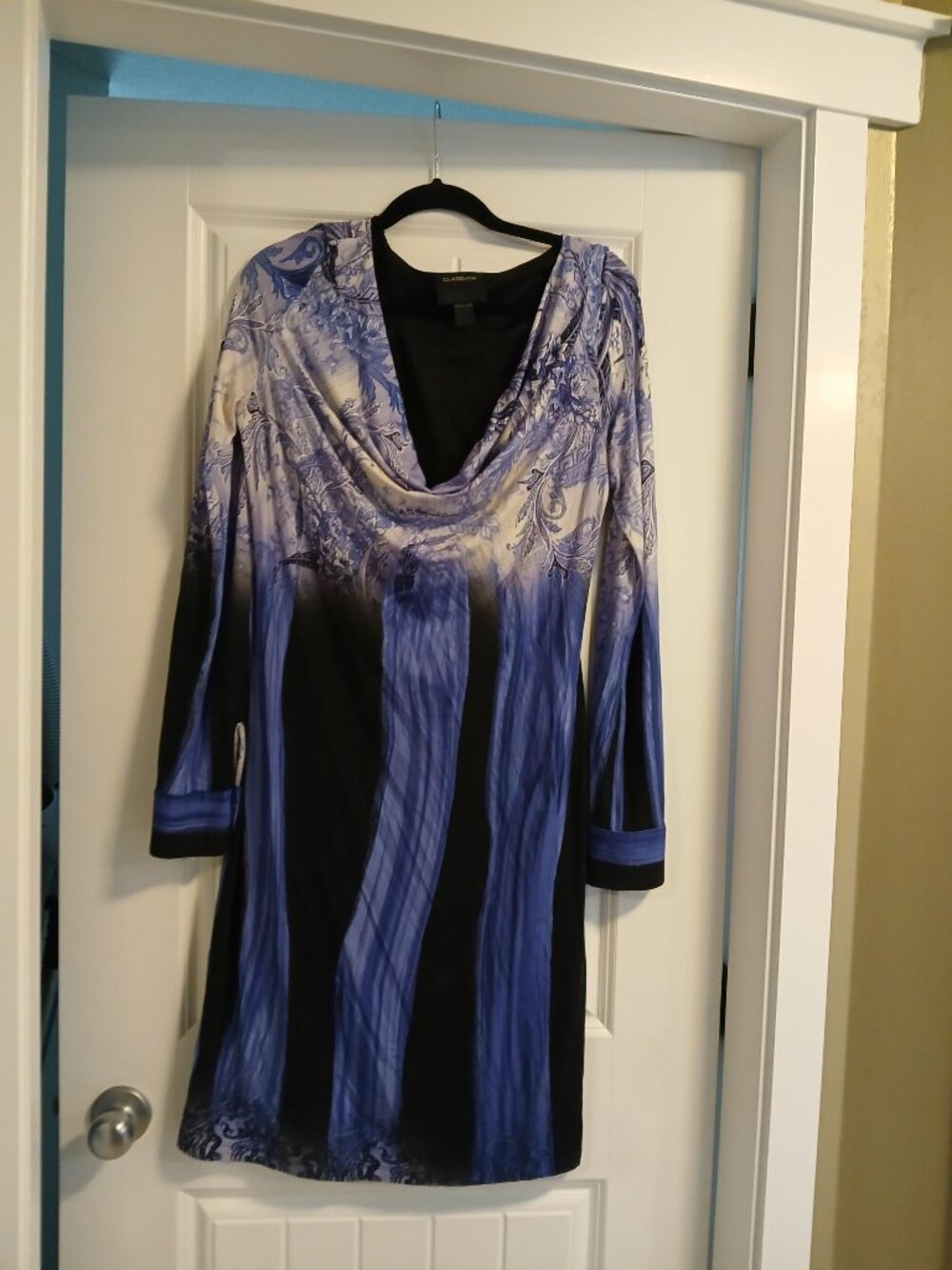 Class Roberto Cavalli Blue and Black Long Sleeve Dress